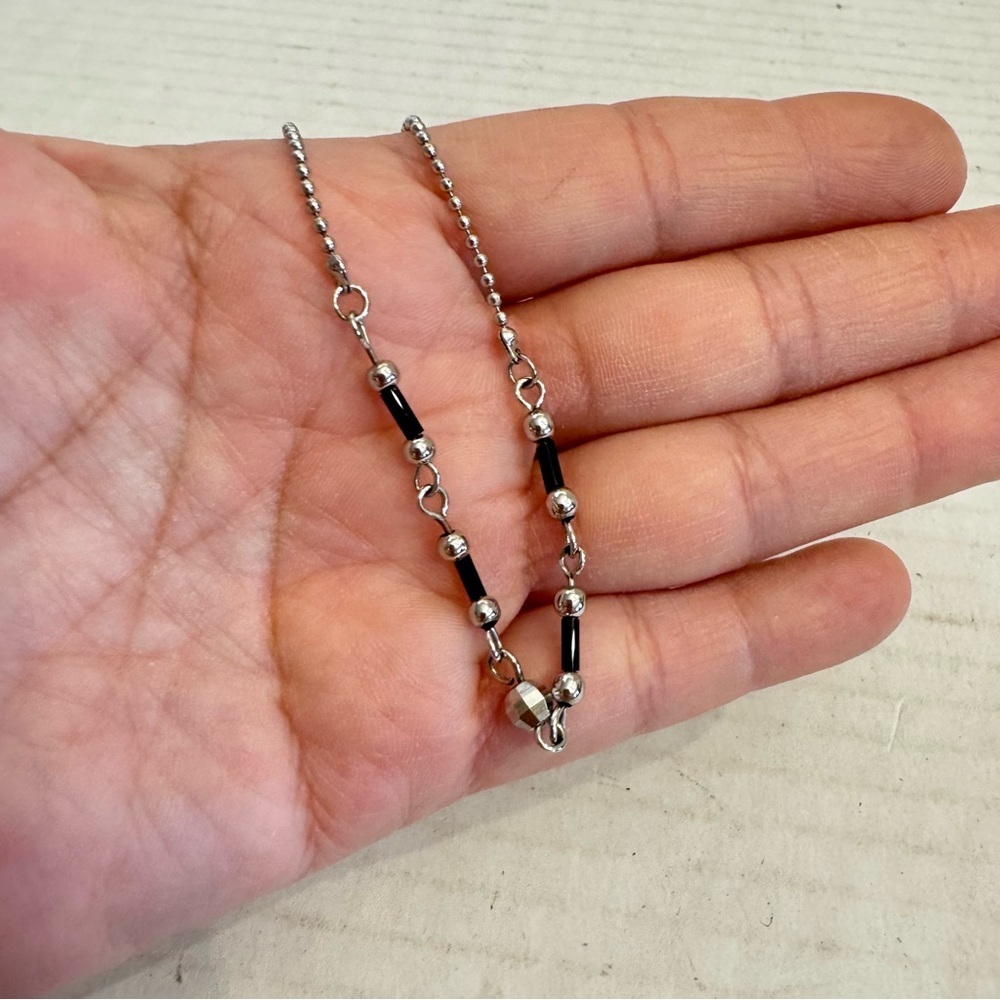 18K Gold Plated Dainty White Gold Black Beaded Anklet Jewelry Minimalist Elegant